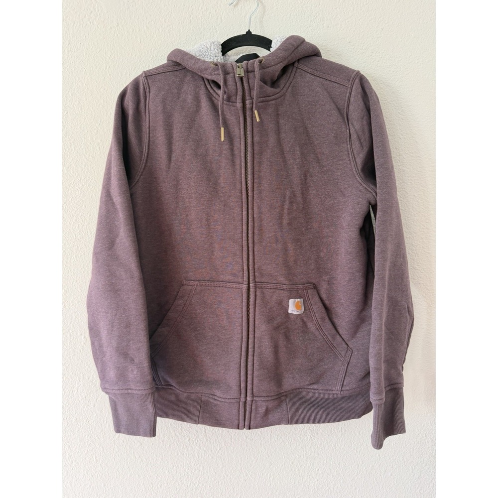 Carhartt Women Sherpa Lined Purple Hoodie Relaxed Fit Size Small Outdoor Cozy